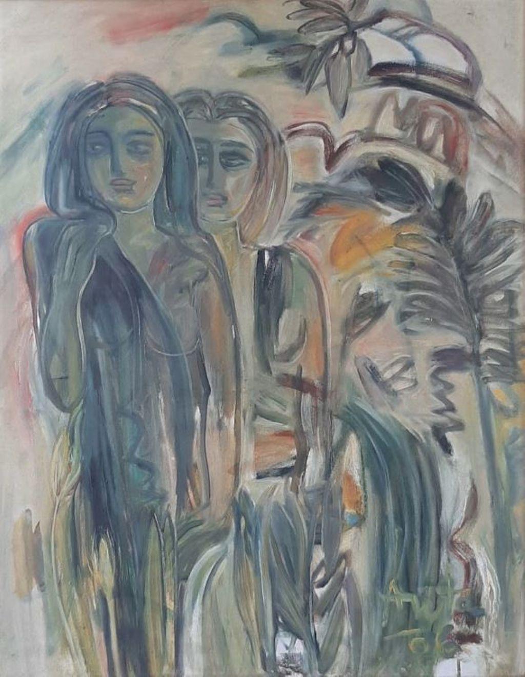 Habitat, Öl auf Leinwand von Indian Modern Artist, „Auf Lager“ – Painting von Anita Roy Chowdhury