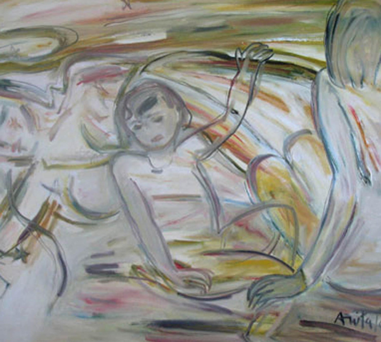 Anita Roy Chowdhury Mother And Child Nude Oil Paint Earth