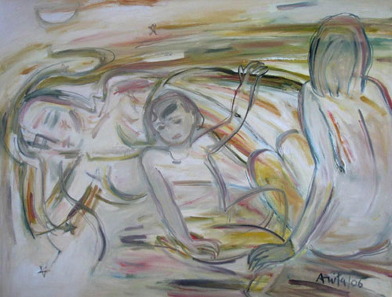 Anita Roy Chowdhury Mother And Child Nude Oil Paint Earth