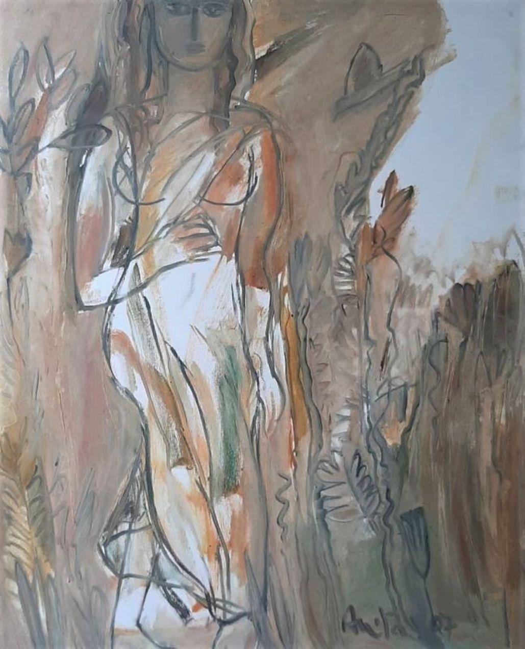 Mother Nature, Öl auf Leinwand von indischer moderner Künstlerin, „Auf Lager“ – Painting von Anita Roy Chowdhury