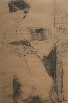 Senza titolo, Figurativo, Carboncino su carta dell'artista indiano moderno "In magazzino"
