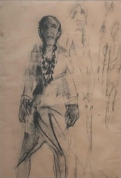 Senza titolo, Figurativo, Carboncino su carta dell'artista indiano moderno "In magazzino"