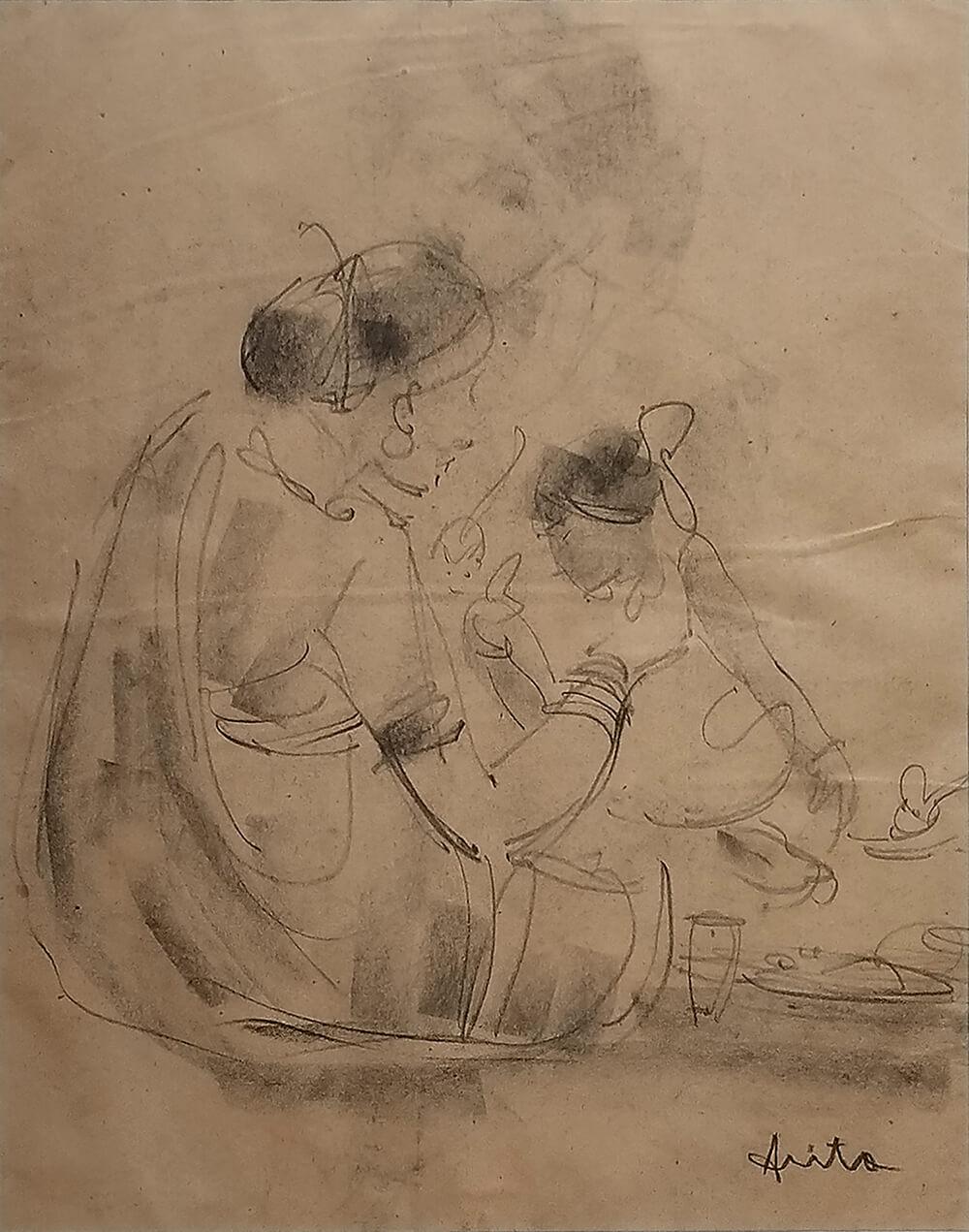 Senza titolo, Figurativo, Carboncino su carta dell'artista indiano moderno "In magazzino"