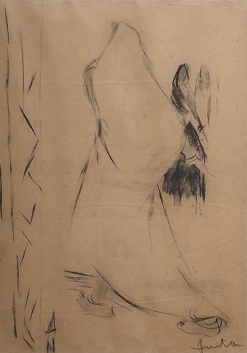 Senza titolo, Figurativo, Carboncino su carta dell'artista indiano moderno "In magazzino"