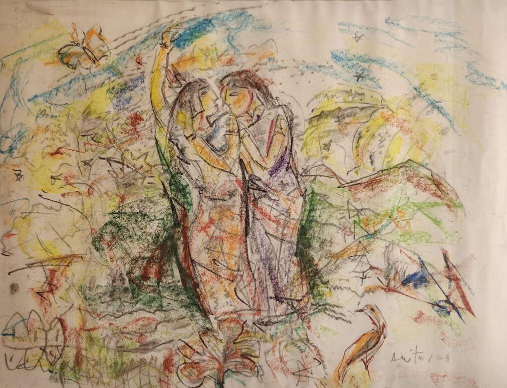 Sin título, Figurativo, Técnica mixta sobre papel por Artista indio moderno "En Stock"