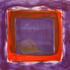 “Effigy Seven” painterly abstract monotype, violet, red.