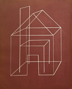 Open House One , architectural aquatint print, venetian red, gold, gold detail.