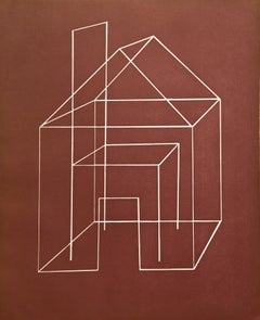 "Open House Three", architectural etching, aquatint print, Prussian blue, gold.