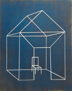 "Open House Three", architectural etching, aquatint print, Prussian blue, gold.