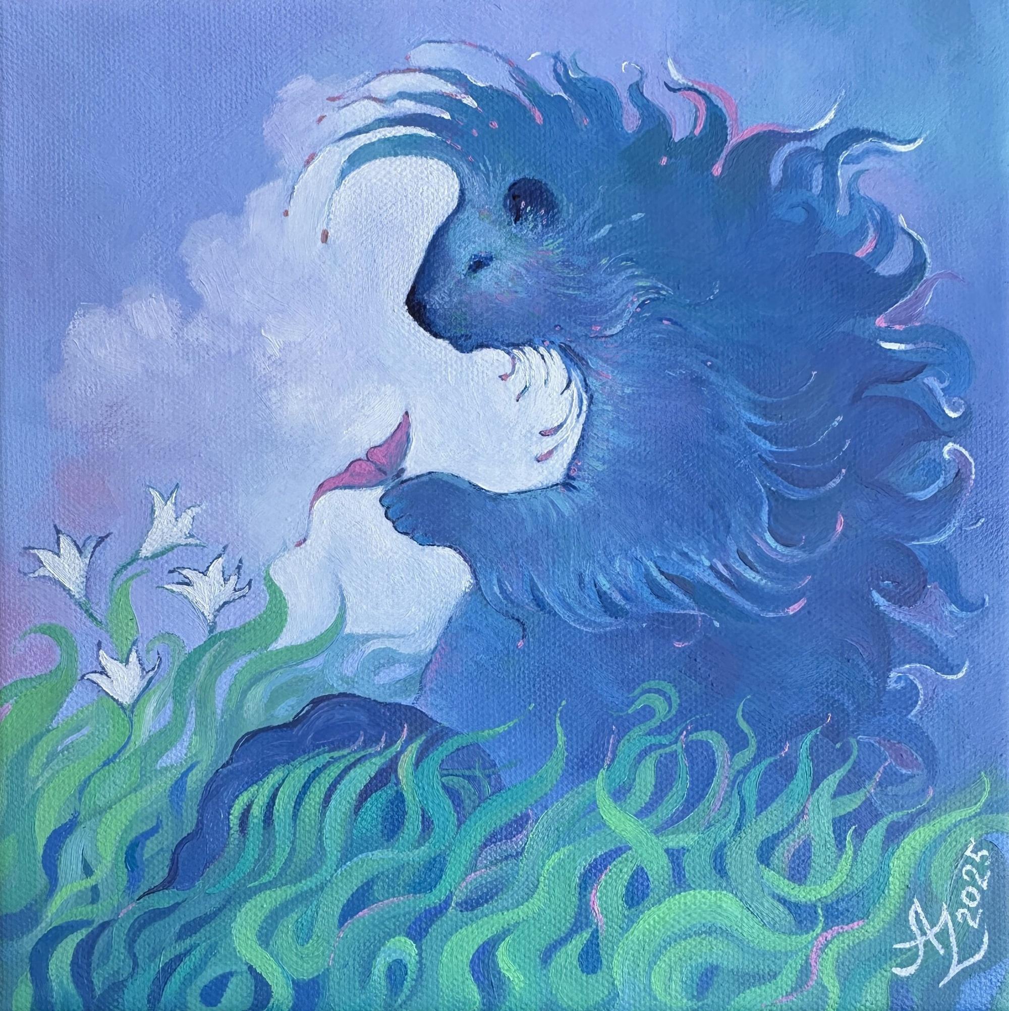 "Porcupine
s Quiet Path", Surréaliste, Bleu, Violet, Amber, Peinture à l
huile