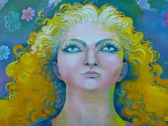 "Shared Dreams", Surreal, Portrait, Woman, Flowers, Yellow, Purple, Oil Painting