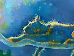 "Stray Cat", Surreal, Tree, Night Sky, Blue, Purple, Orange, Oil Painting