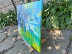 "The Protectors", Surreal, Wolf, Nature, Blue, Grey, Green, Oil Painting