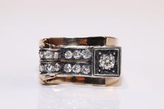 Anitique Cİrca 1900s 14k Gold Natural Diamond Decorated Tank Ring