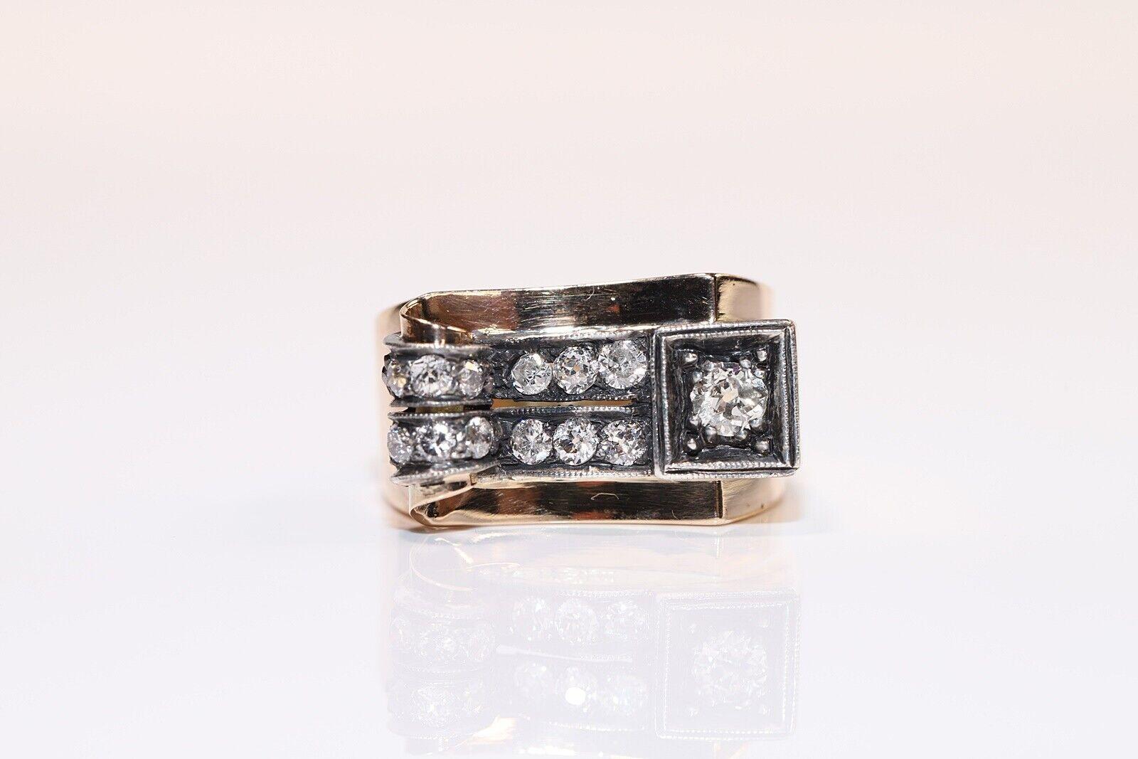 Late Victorian Anitique Cİrca 1900s 14k Gold Natural Diamond Decorated Tank Ring  For Sale