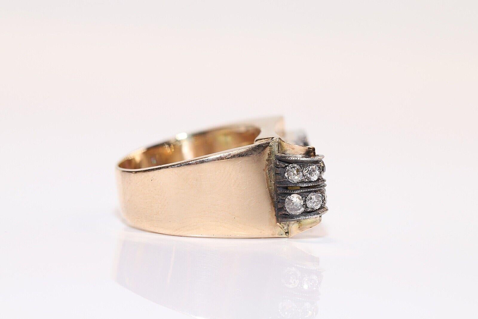 Anitique Cİrca 1900s 14k Gold Natural Diamond Decorated Tank Ring  In Good Condition For Sale In Fatih/İstanbul, 34