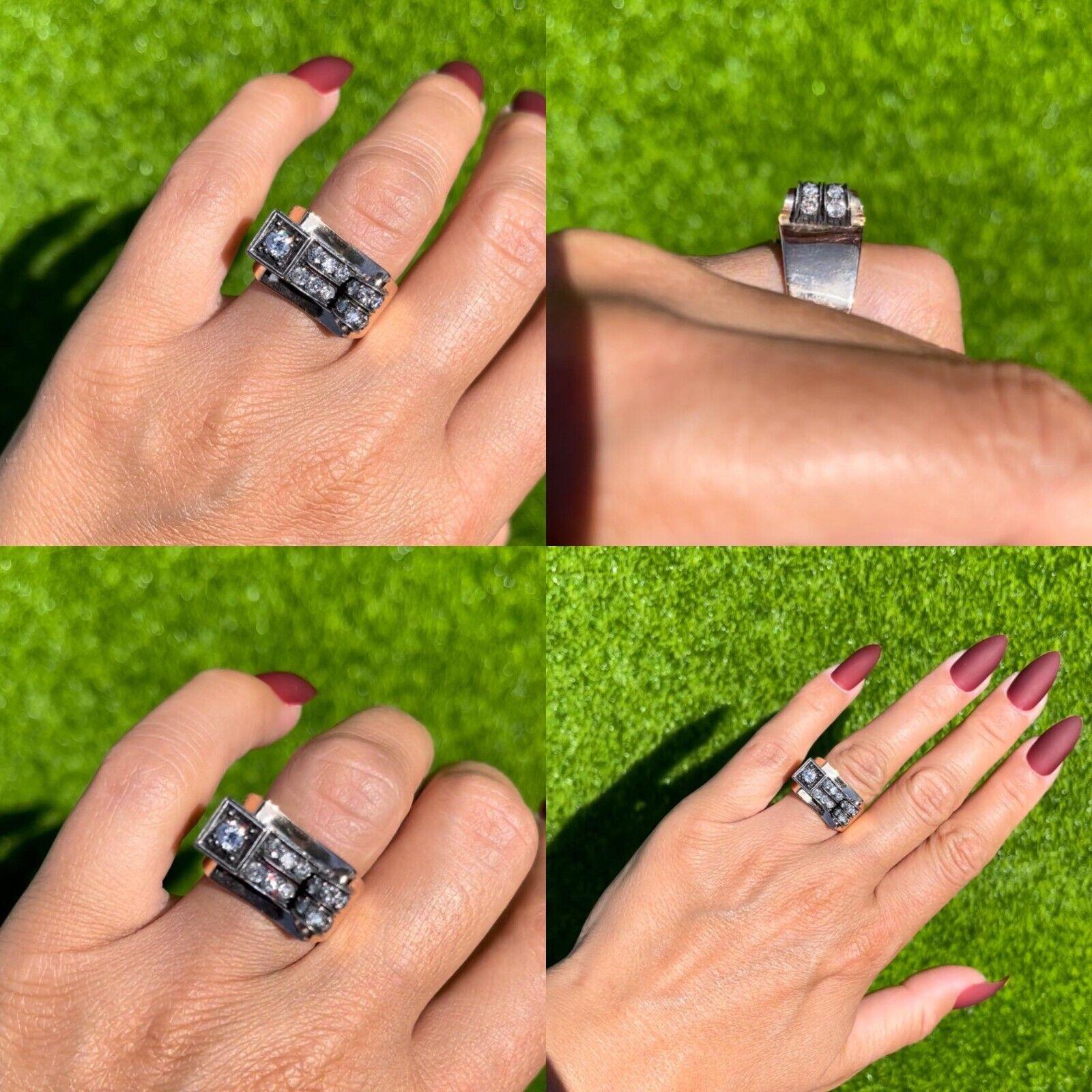 Anillo Anitique Cİrca 1900s Oro 14k Decorado con Diamantes Naturales en venta 2