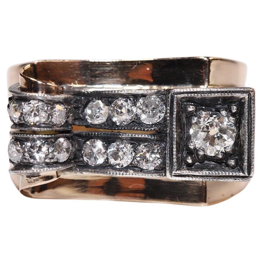 Anitique Cİrca 1900s Bague Tank en or 14k ornée de diamants naturels en vente