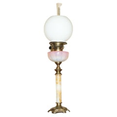 Antique Anitique Onyx Base Victorian Oil Lamp Original Pearl Glass Finish Oil Dome