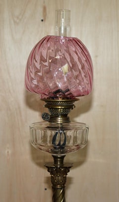 Anitique Spiral Corinthian Pillar Base Victorian Oil Lamp Original Ruby Glass