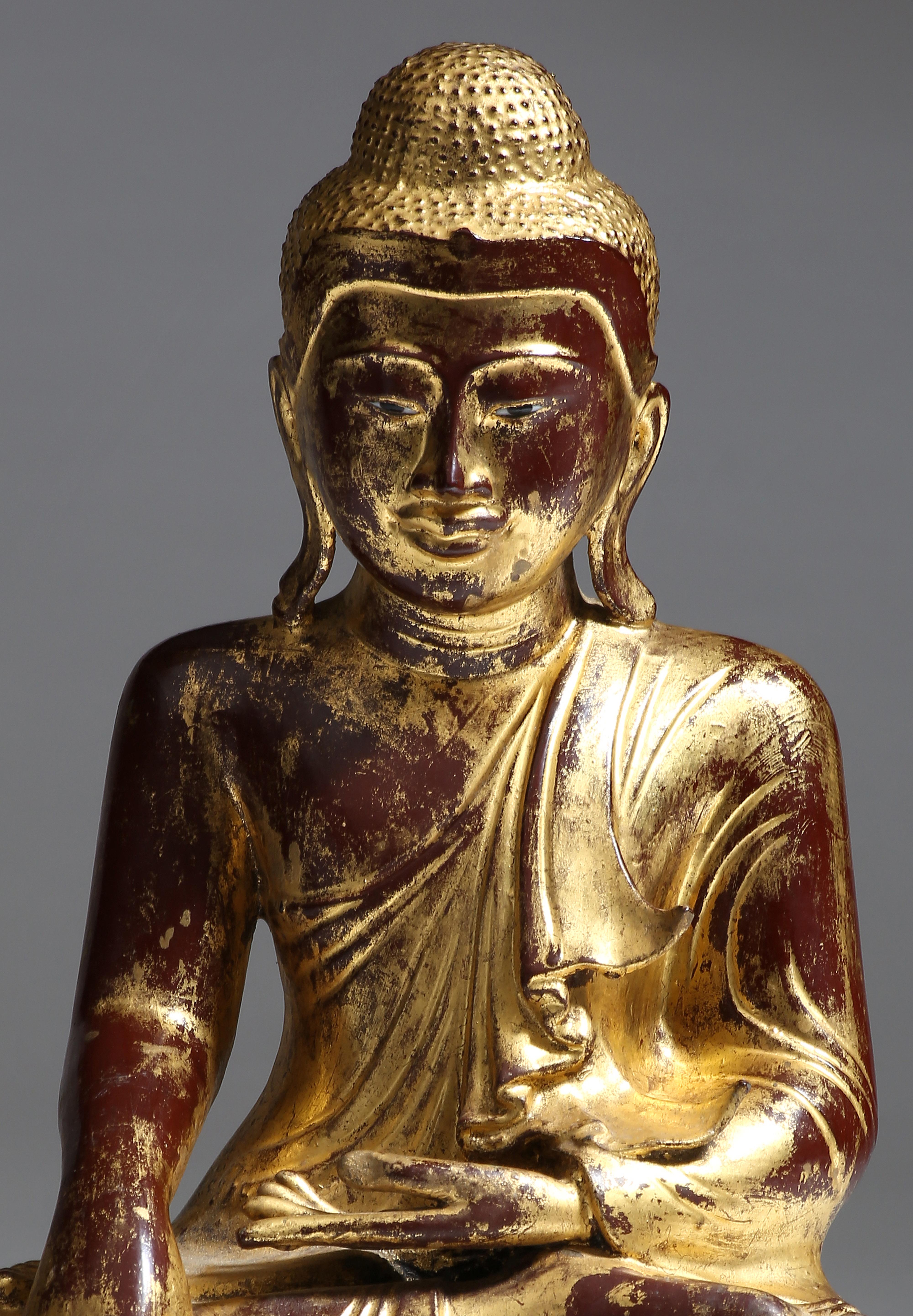 Hand-Crafted Anitque Burmese Gilt Bronze Seated Buddha, Mandalay, 19th Century