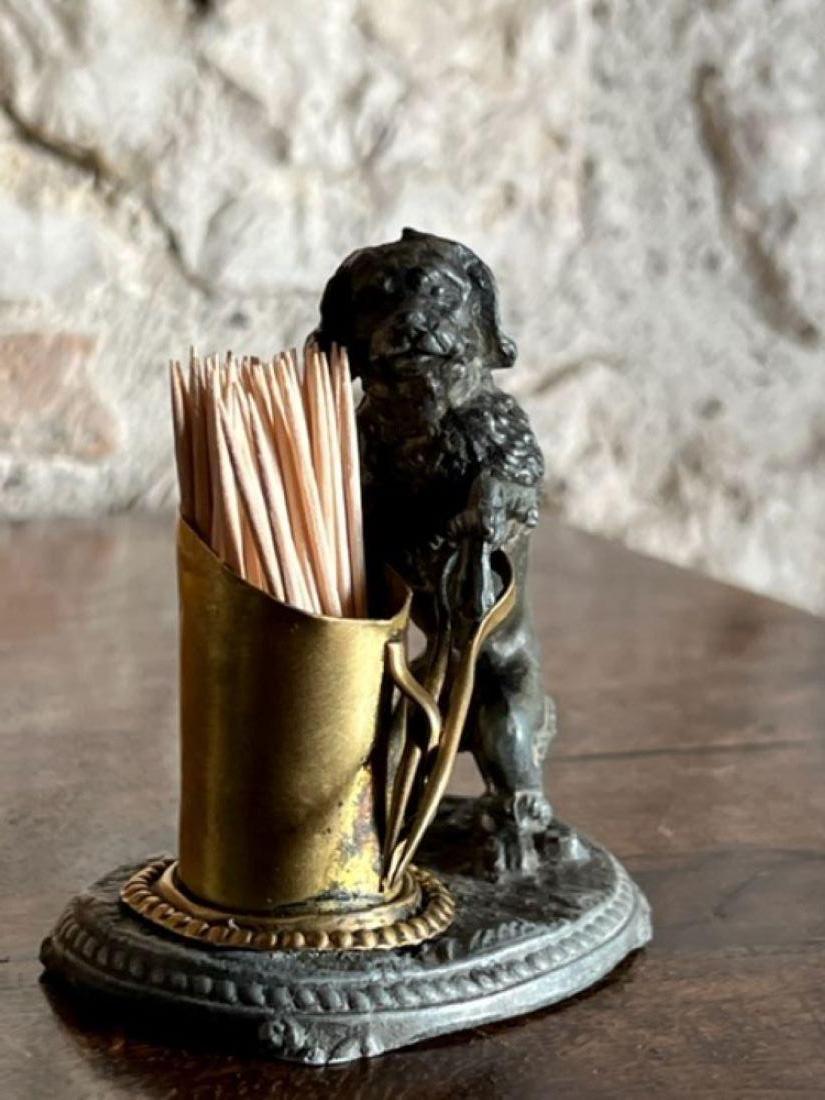 Anitque Cast Metal & Brass French Match/ Match Strike or Toothpick Holder 2