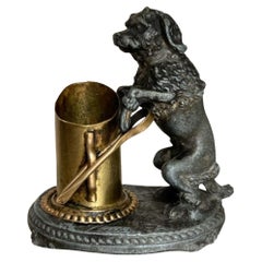 Anitque Cast Metal & Brass French Match/ Match Strike or Toothpick Holder