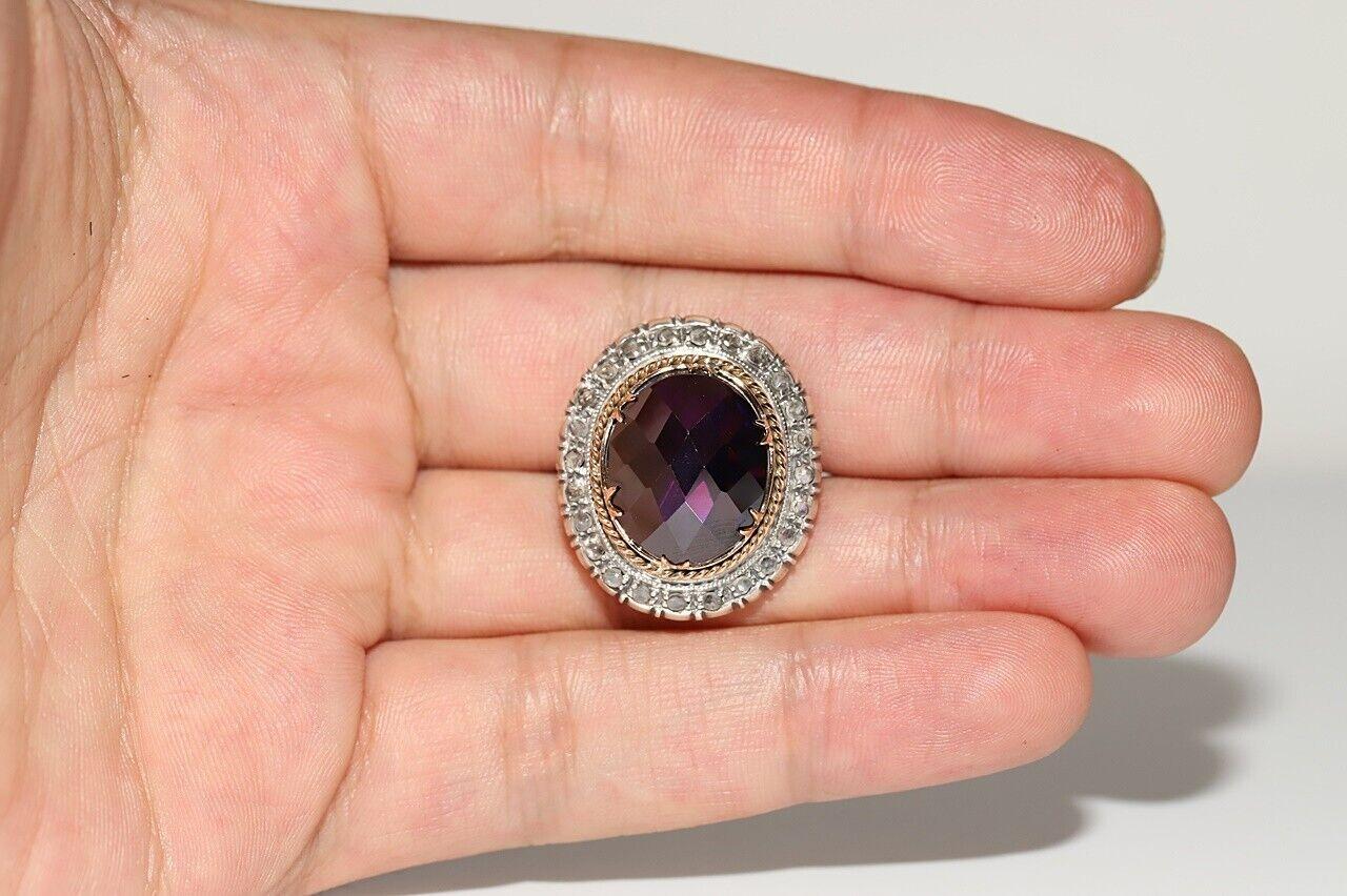 Anitque Circa 1900s 18k Gold Top Silver Natural Rose Cut Diamond Amethyst Ring For Sale 5