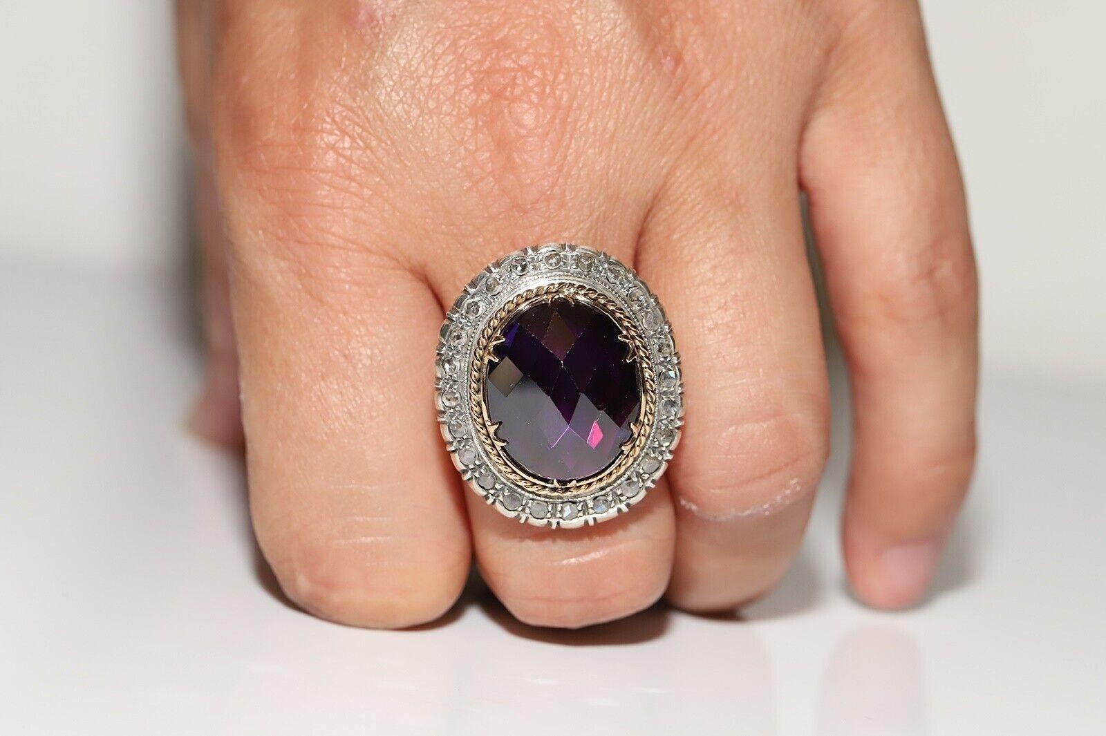 Anitque Circa 1900s 18k Gold Top Silver Natural Rose Cut Diamond Amethyst Ring For Sale 7