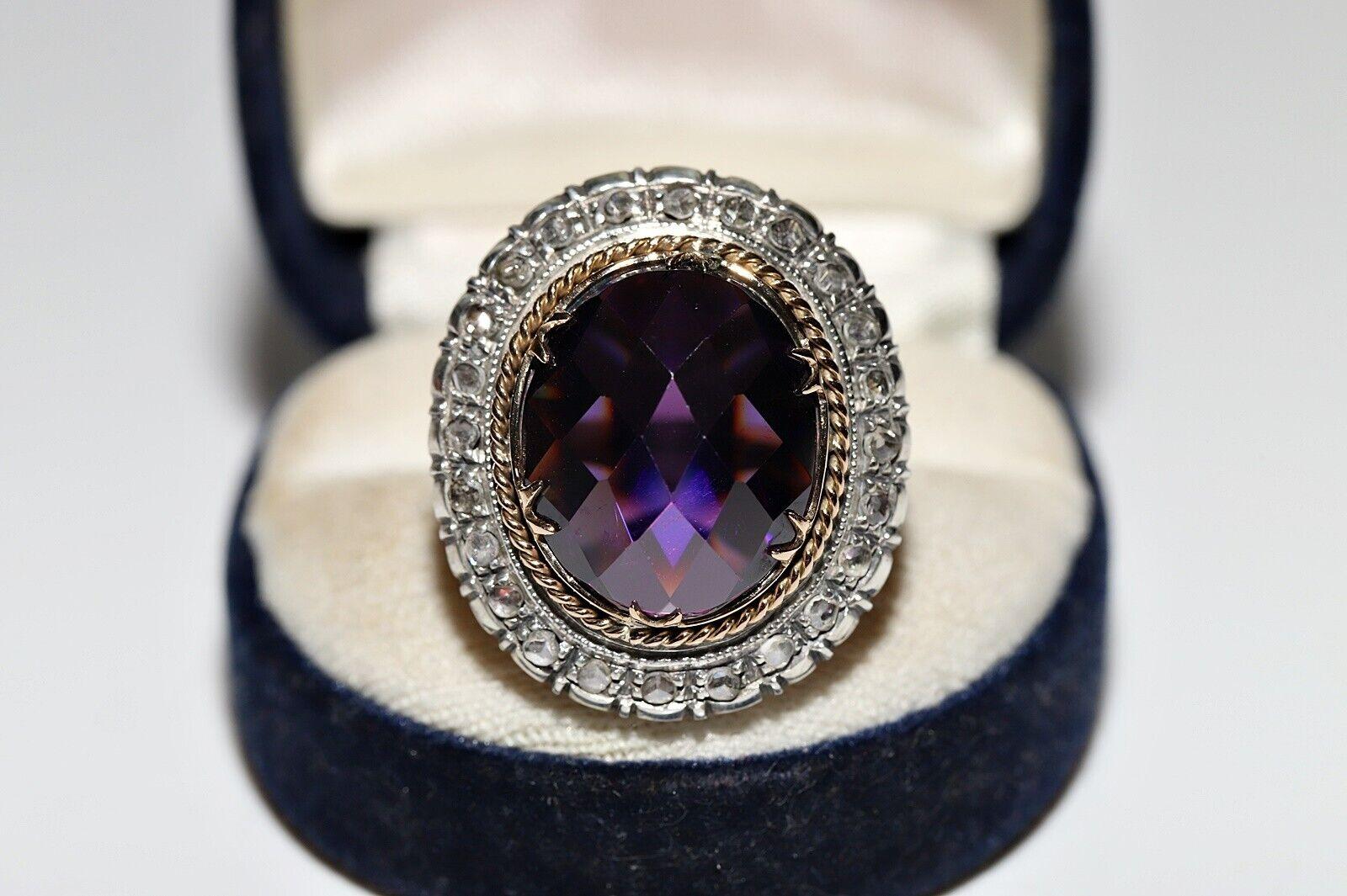 Anitque Circa 1900s 18k Gold Top Silver Natural Rose Cut Diamond Amethyst Ring For Sale 8