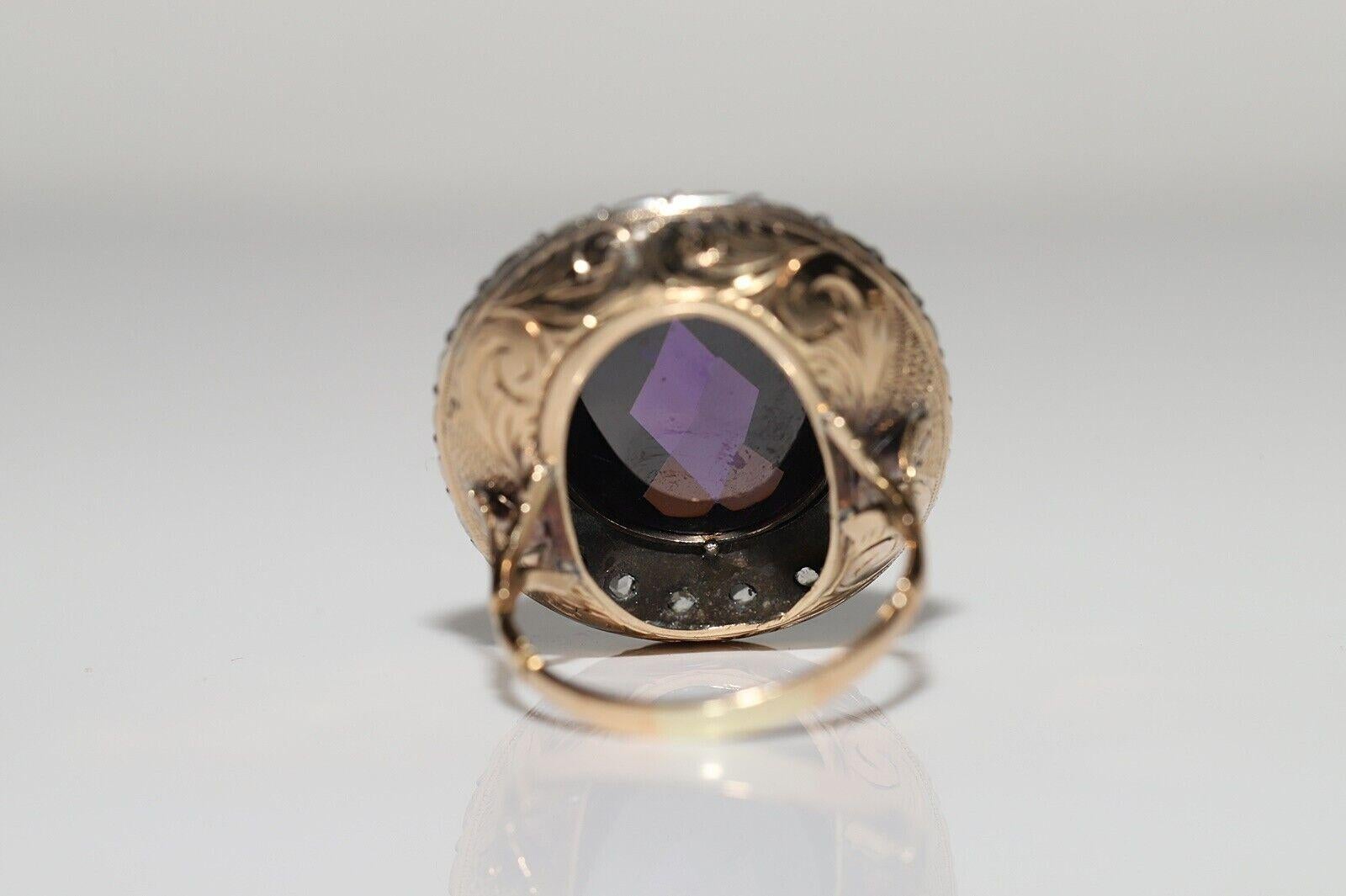 Anitque Circa 1900s 18k Gold Top Silver Natural Rose Cut Diamond Amethyst Ring In Good Condition For Sale In Fatih/İstanbul, 34