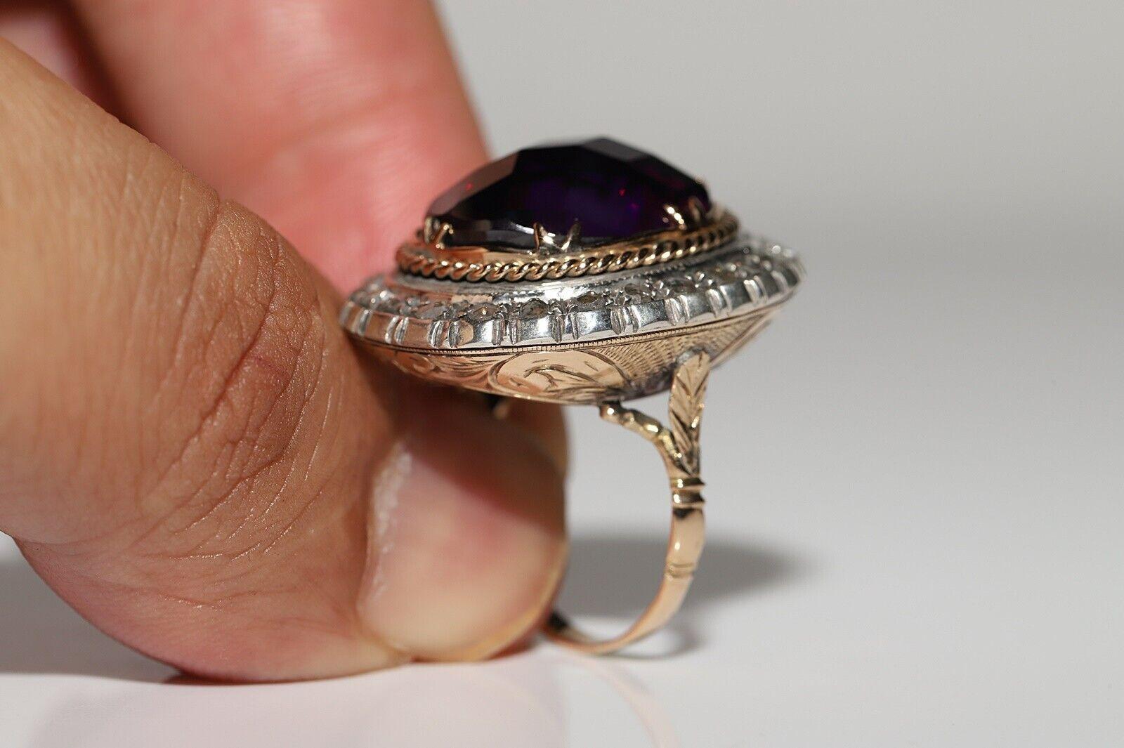 Women's Anitque Circa 1900s 18k Gold Top Silver Natural Rose Cut Diamond Amethyst Ring For Sale