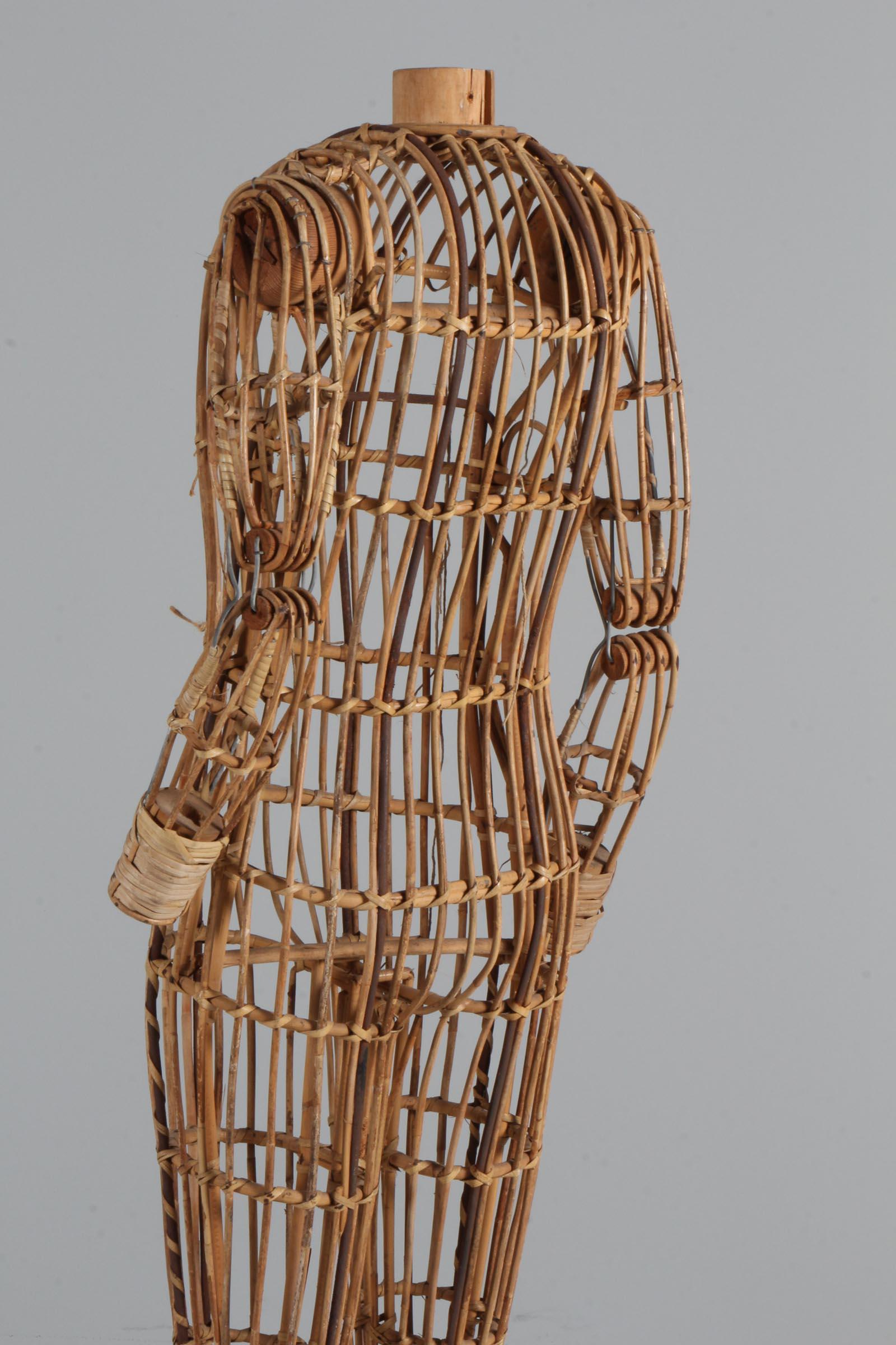 Anitque Mannequin aus Bambus, Schilfrohr, Holz und Stahl im Angebot 2