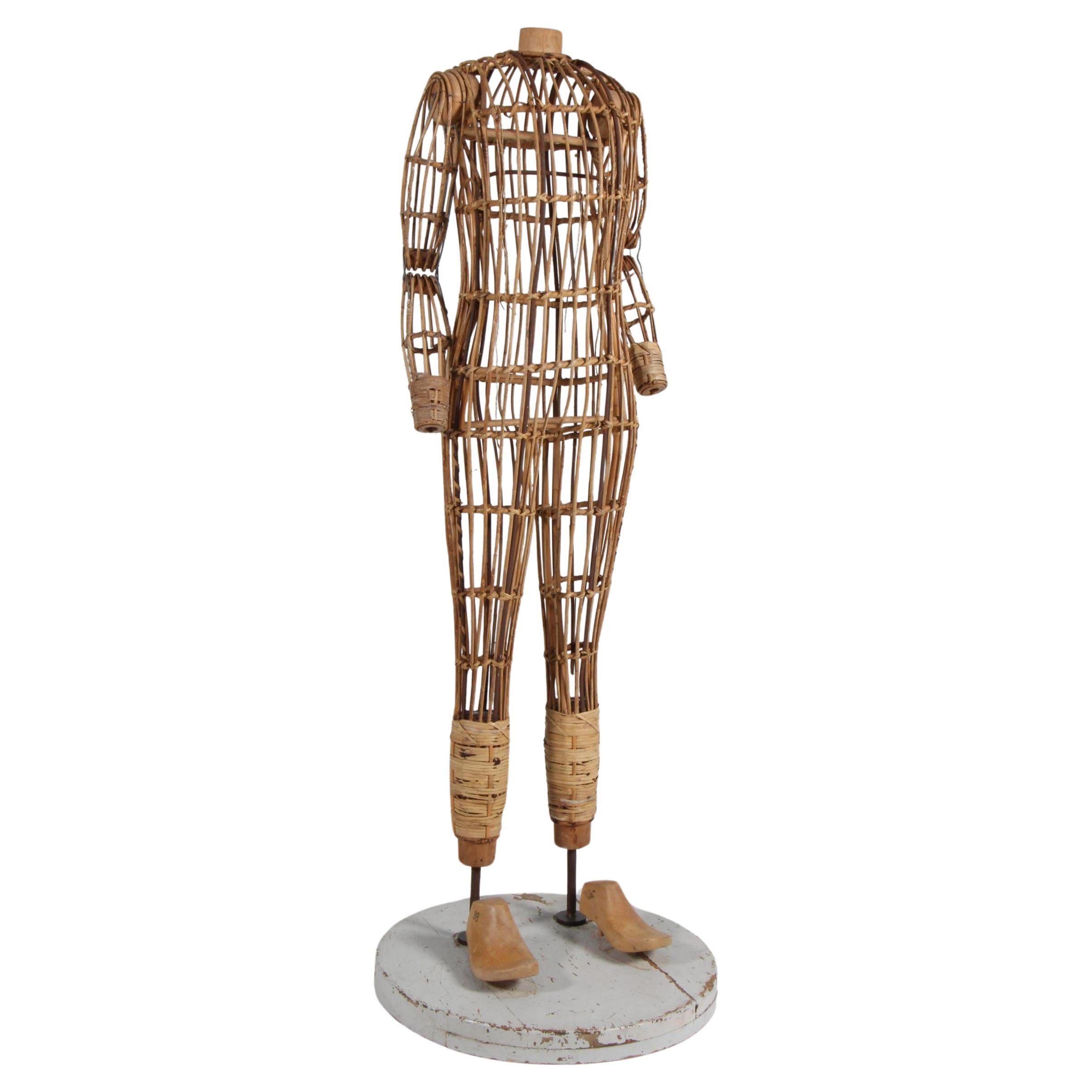 Anitque Mannequin in bamboo, cane, wood and steel For Sale