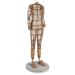 Anitque Mannequin aus Bambus, Schilfrohr, Holz und Stahl
