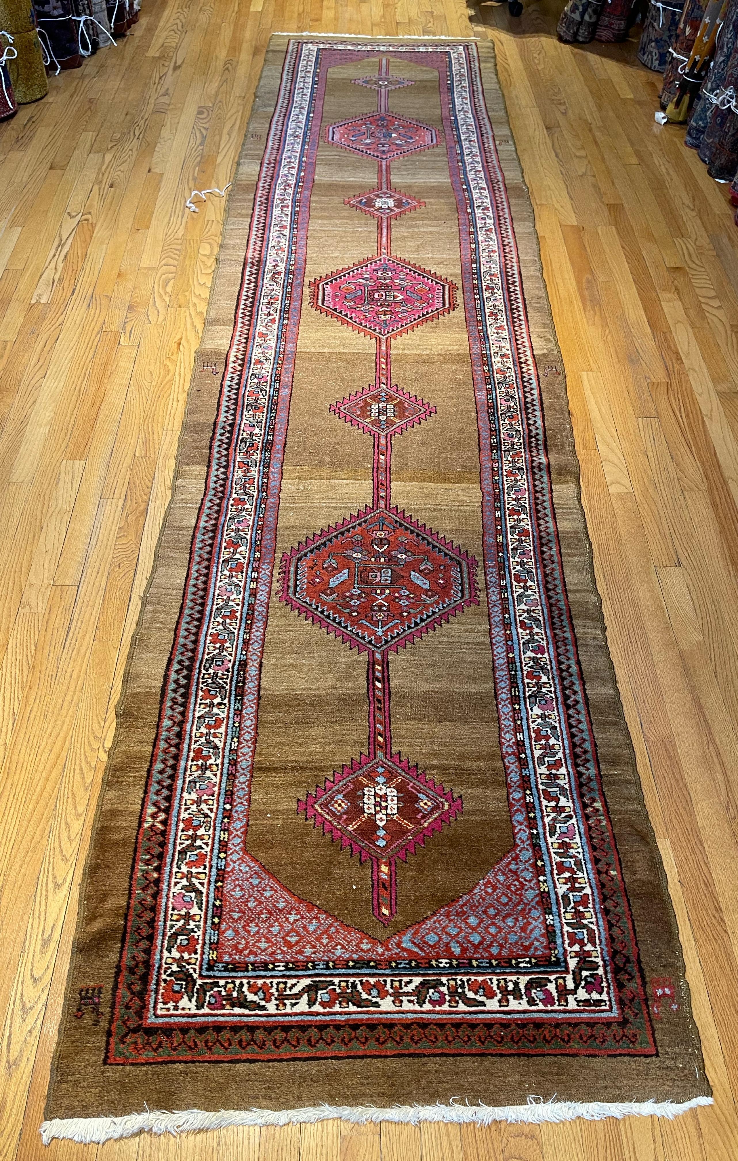 Vegetable Dyed Anitque Persian Serab Runner, circa 1920 For Sale
