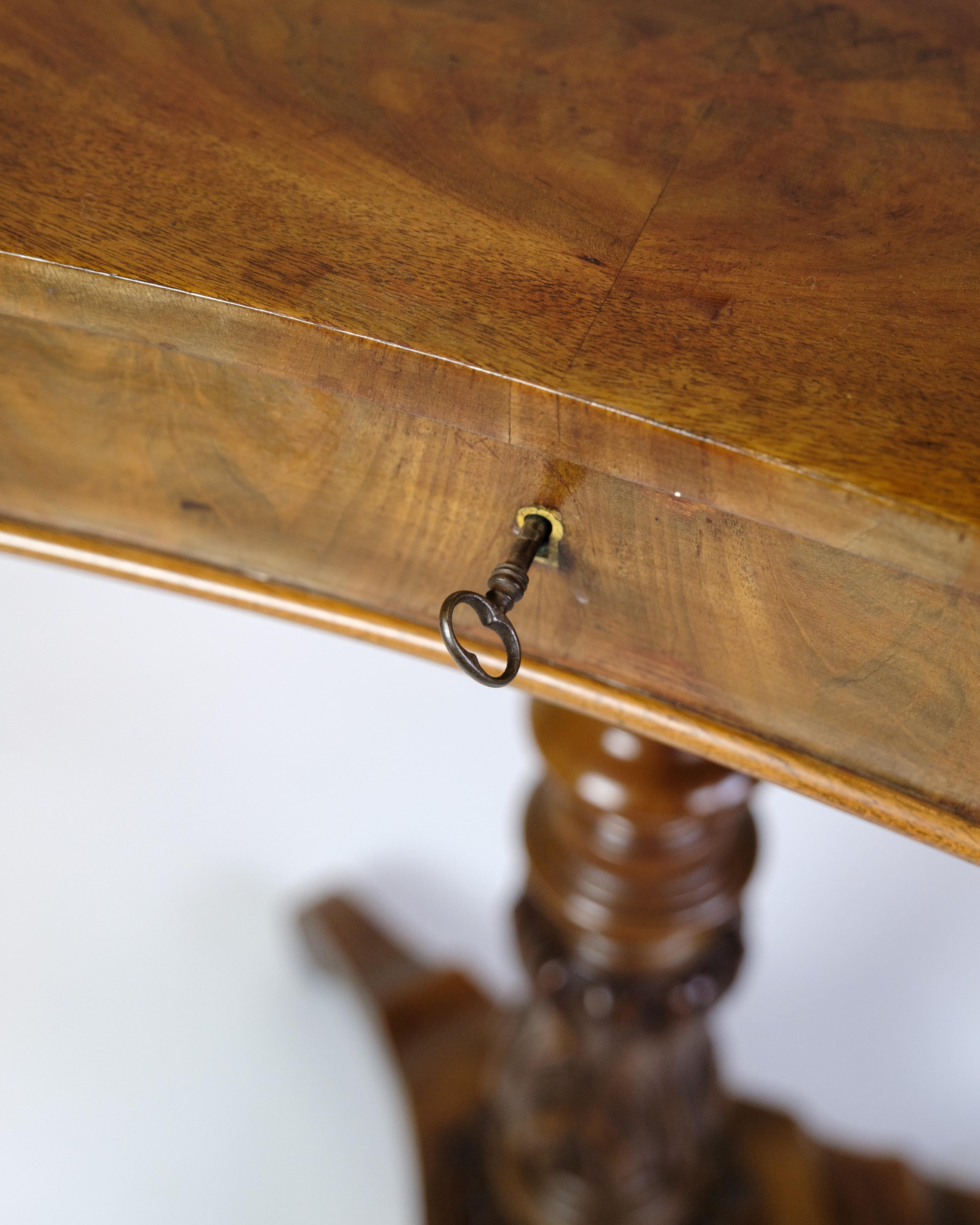 Anitque Side/Sewing Table On Column Made In Mahogany From 1890s For Sale 3