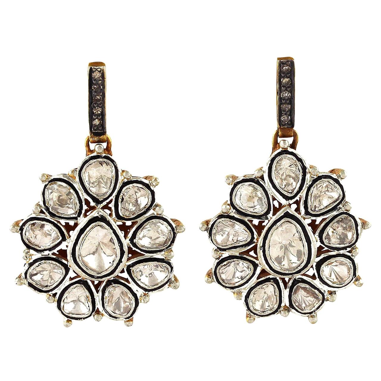 Antique Style 3.27 Carat Rose Cut Diamond Earrings