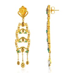 Antique Style Emerald Diamond Sapphire Earrings