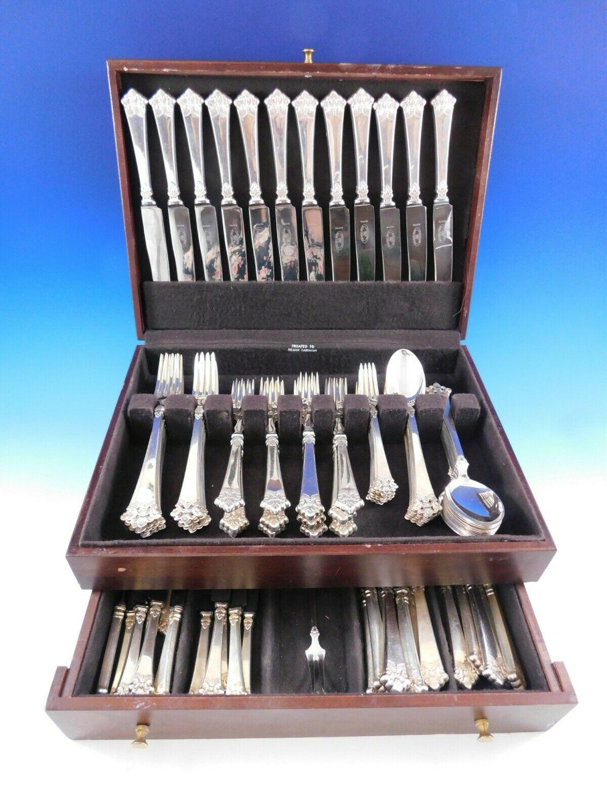 Scarce Anitra by Th. Olsens 830 silver Scandinavian Modern pierced handle flatware set - 109 pieces. This set includes:

12 Dinner knives w/stainless blades, 9 1/2