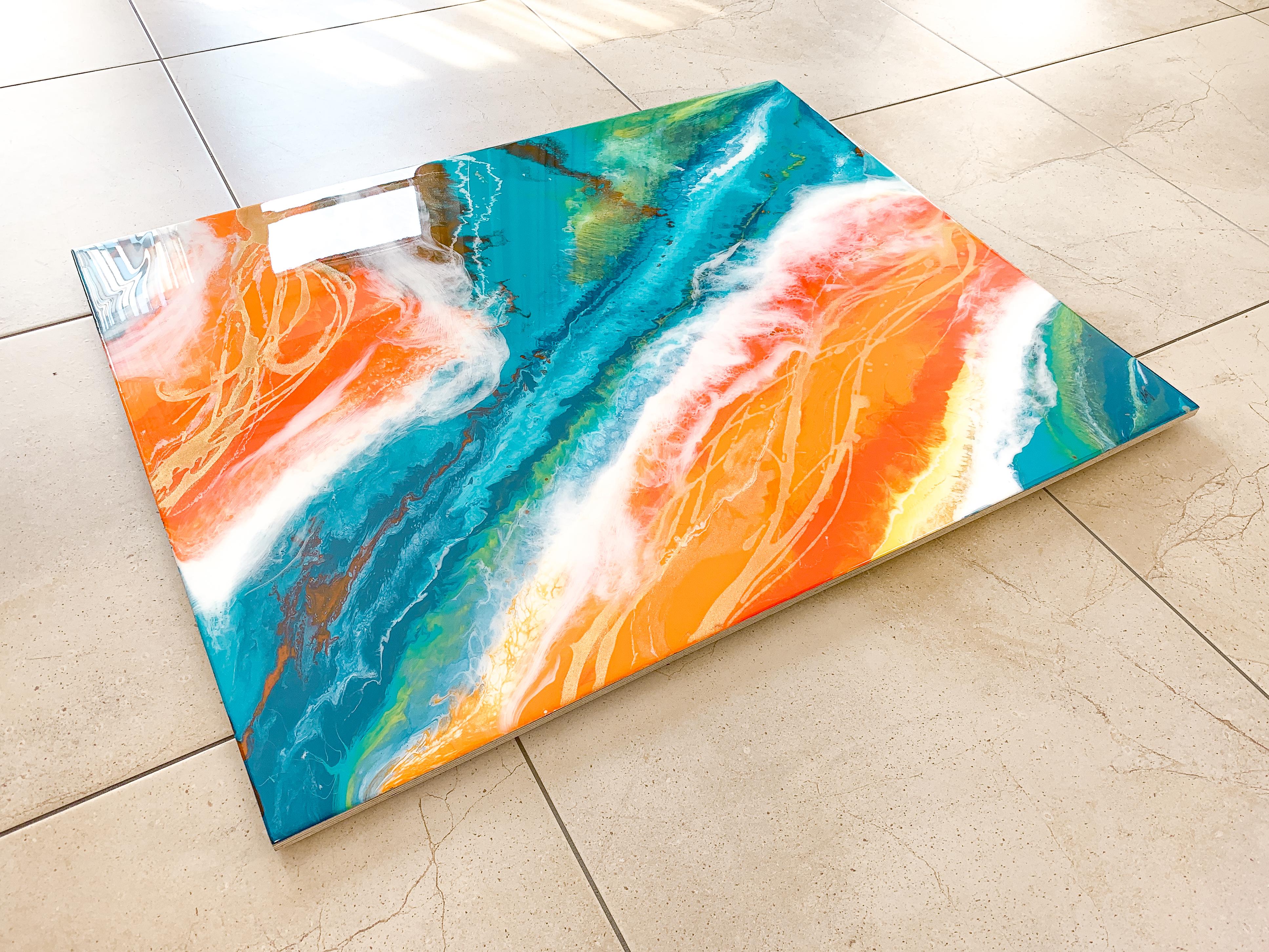 Flow 1 by Anja Becker - Abstract contemporary painting with Resin on wood For Sale 2