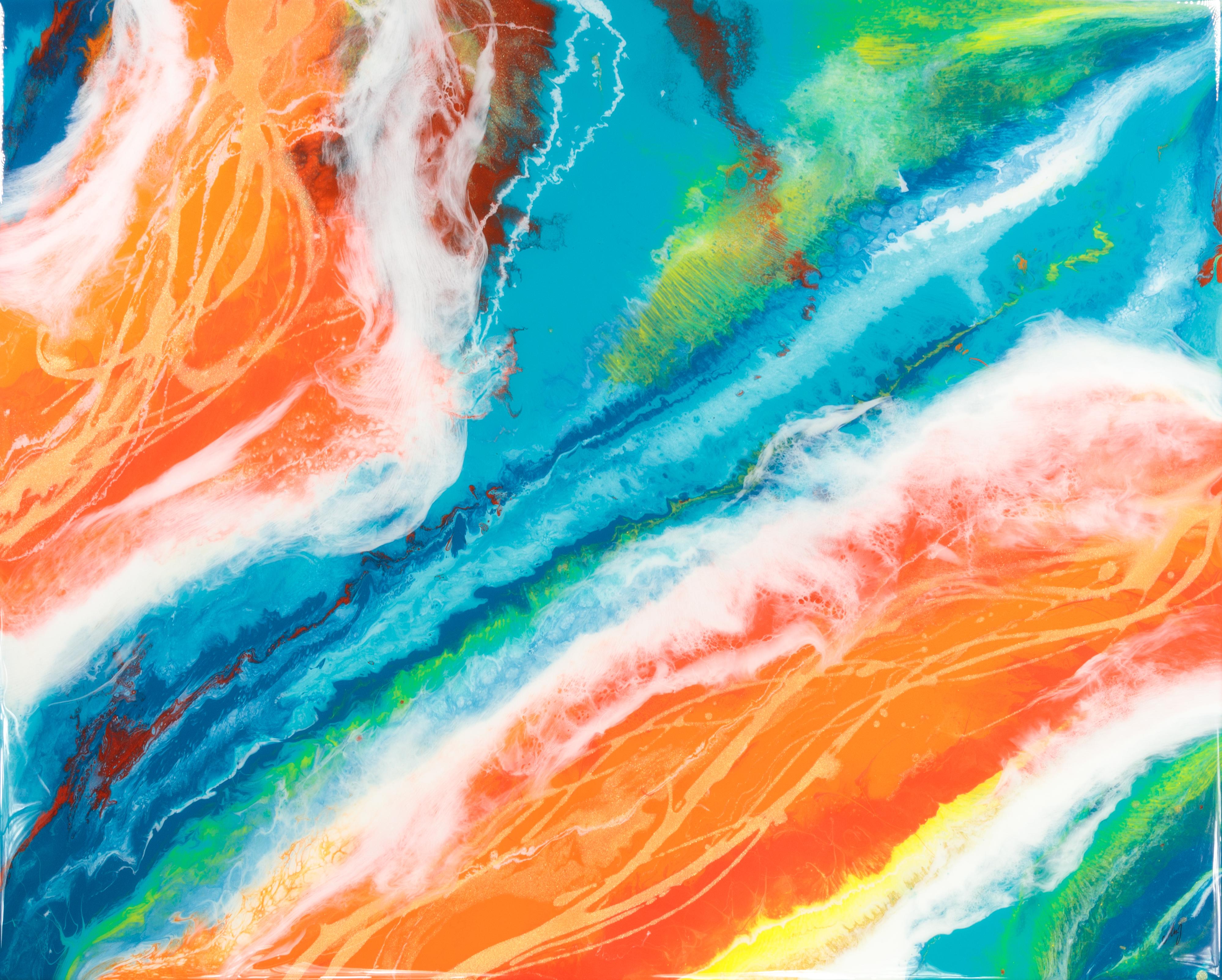 Flow 1 par Anja Becker - Peinture contemporaine abstraite avec résine sur bois