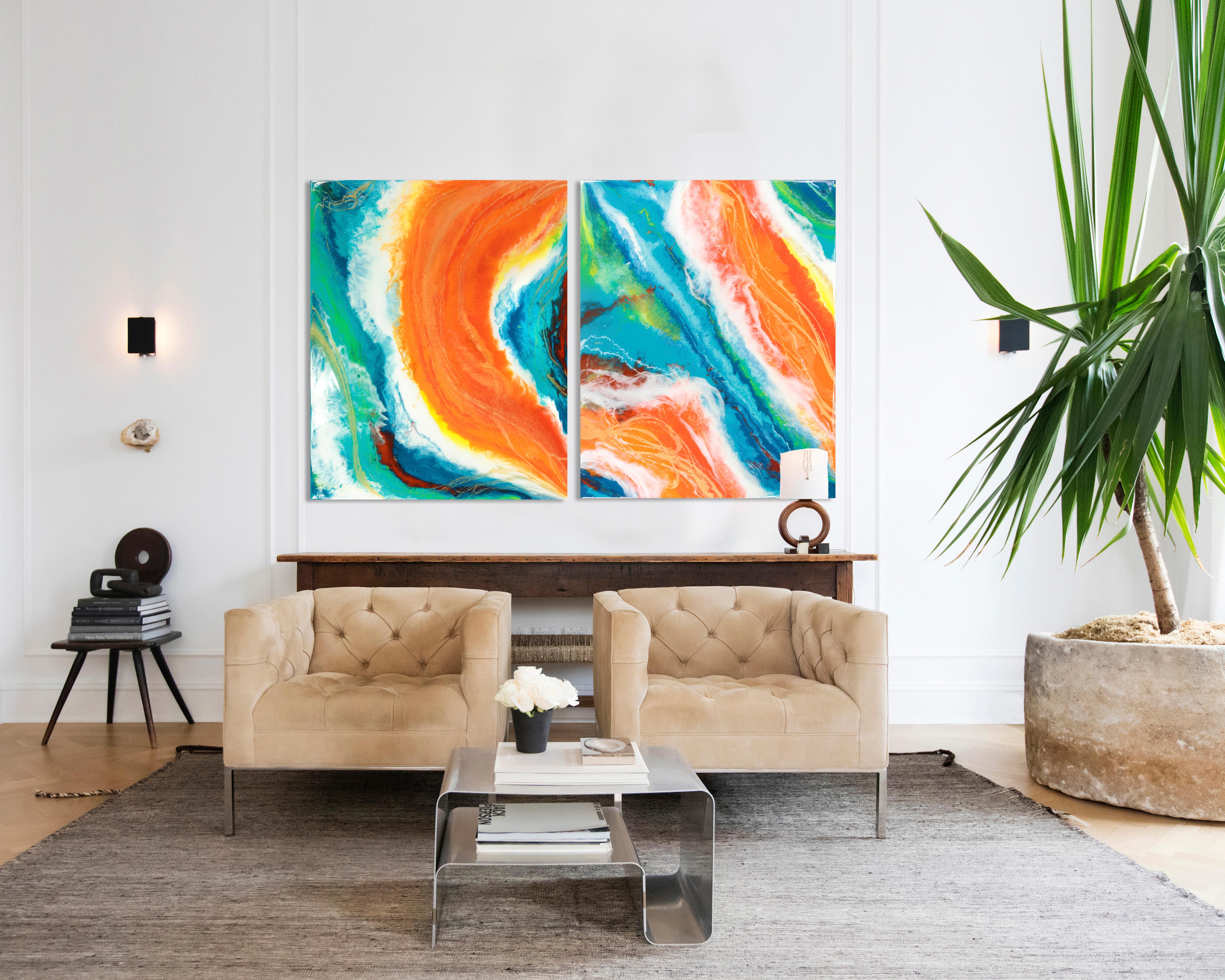 Flow 2 by Anja Becker - Abstract contemporary painting with Resin on wood For Sale 5