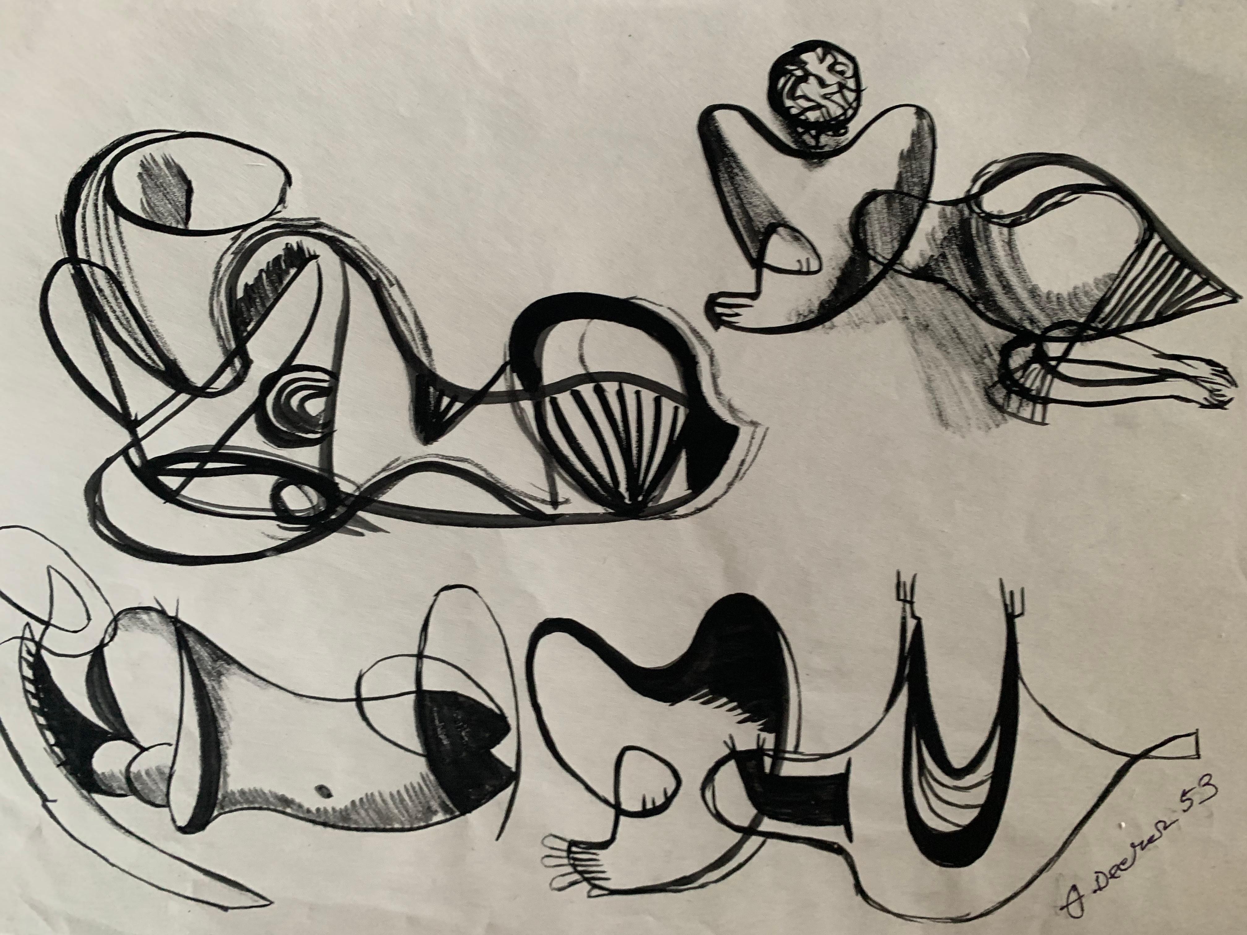 German school surrealist erotic drawing, Circa 1950. For Sale 5