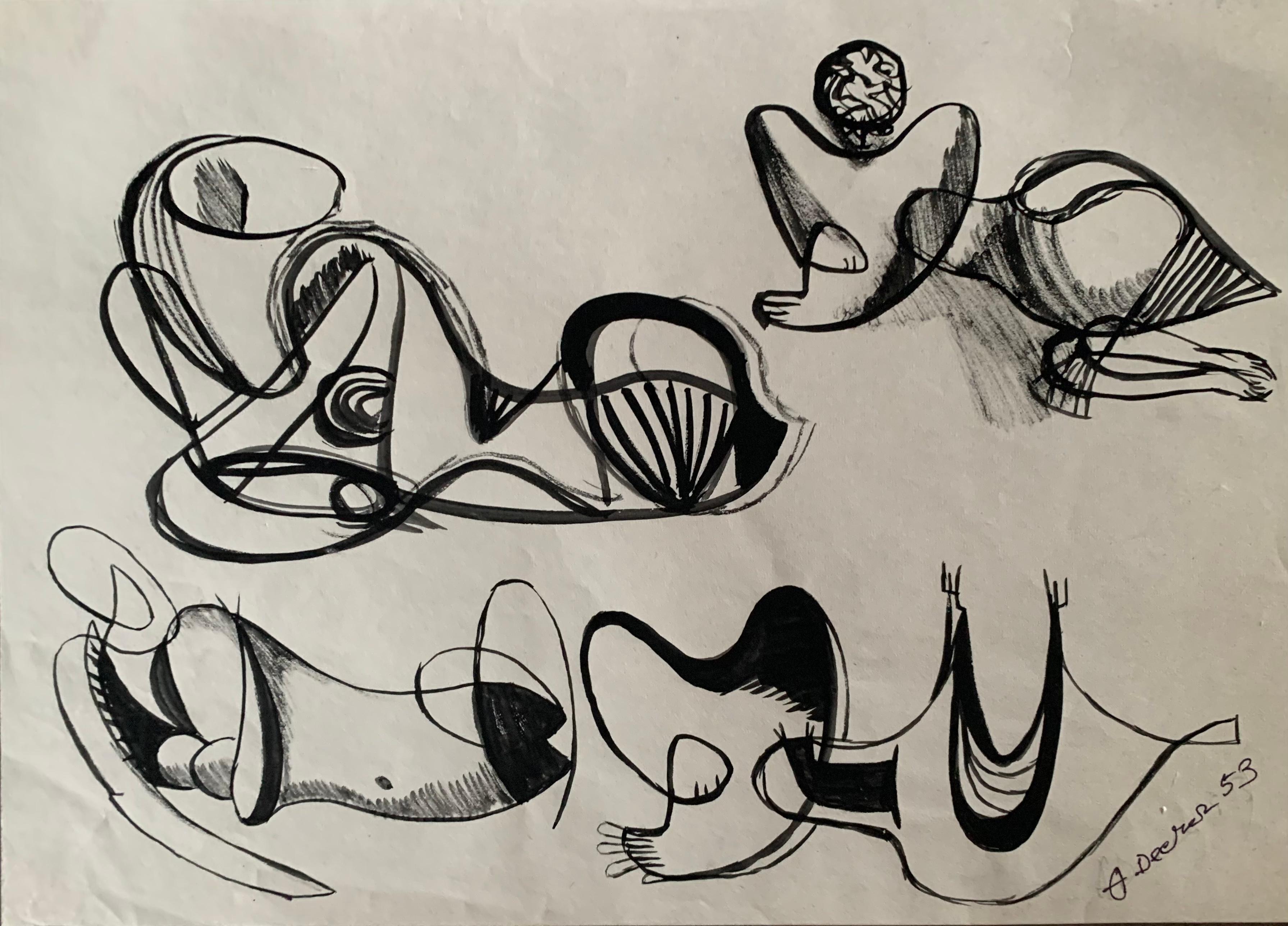 Disegno erotico surrealista di scuola tedesca, circa 1950. - Painting Surrealismo di Anja Decker
