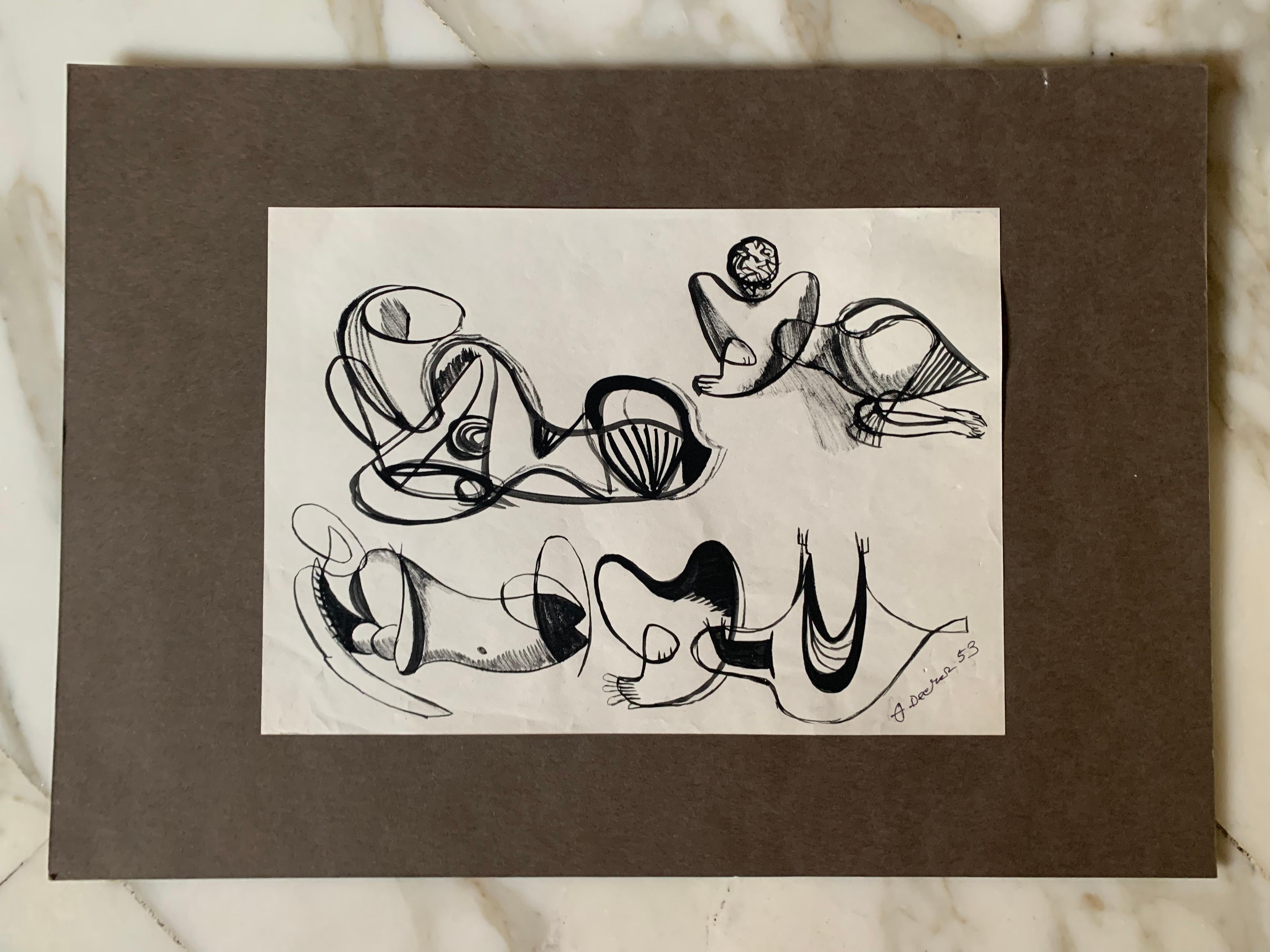 Composizione surrealista, opera firmata dall'artista tedesca Anja Decker. 
Appartiene al periodo migliore e più prolifico e sperimentale dell'artista, che all'epoca risiedeva a Monaco. 
Lo stile del pittore si allinea alla corrente artistica del