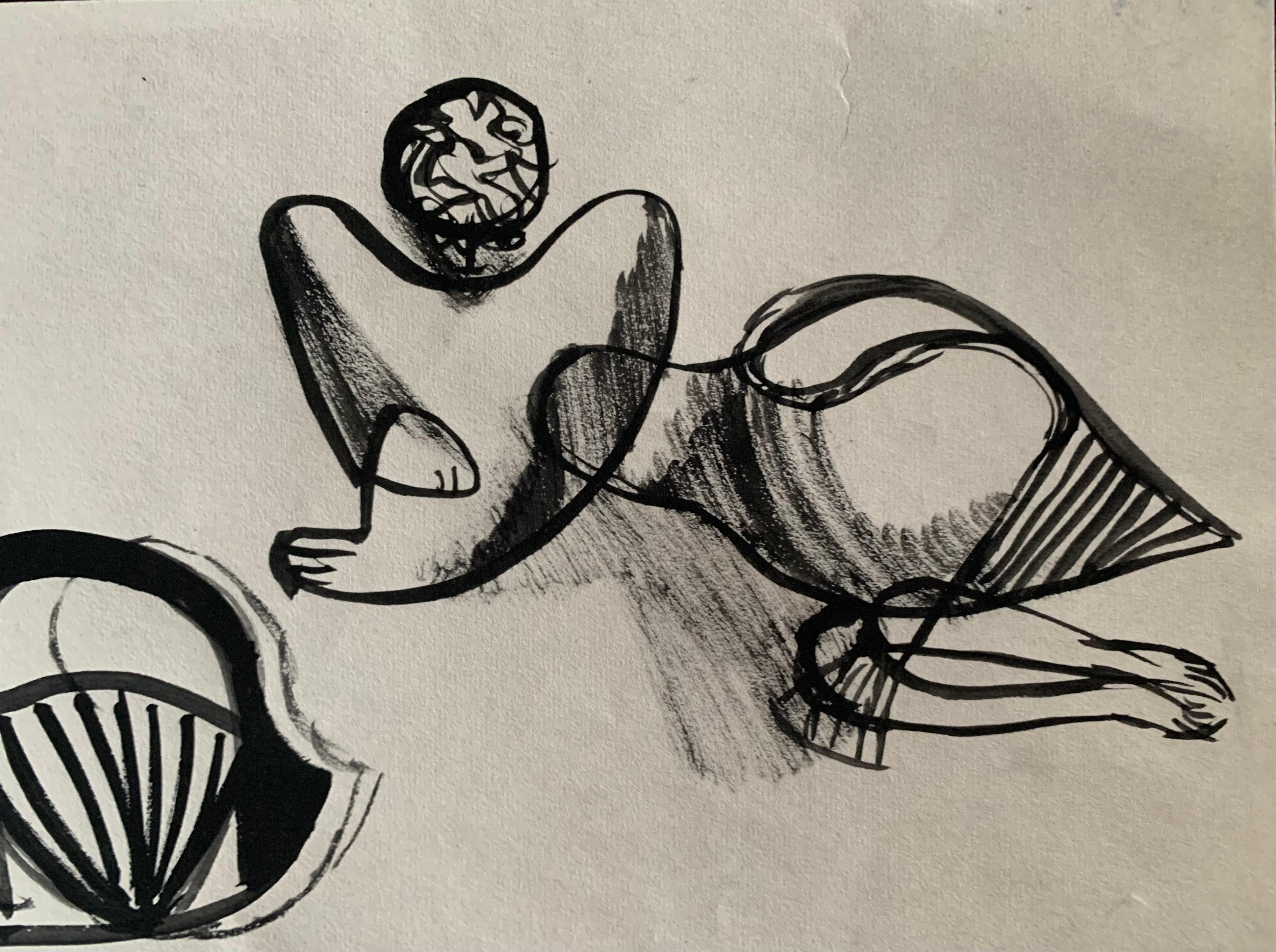 Disegno erotico surrealista di scuola tedesca, circa 1950. 1