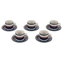 Anja Jaatinen-Winquist for Arabia. Set of five ”Kaira” teacups and saucers