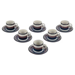 Anja Jaatinen-Winquist for Arabia.  Six "Kaira" coffee cups with saucers.