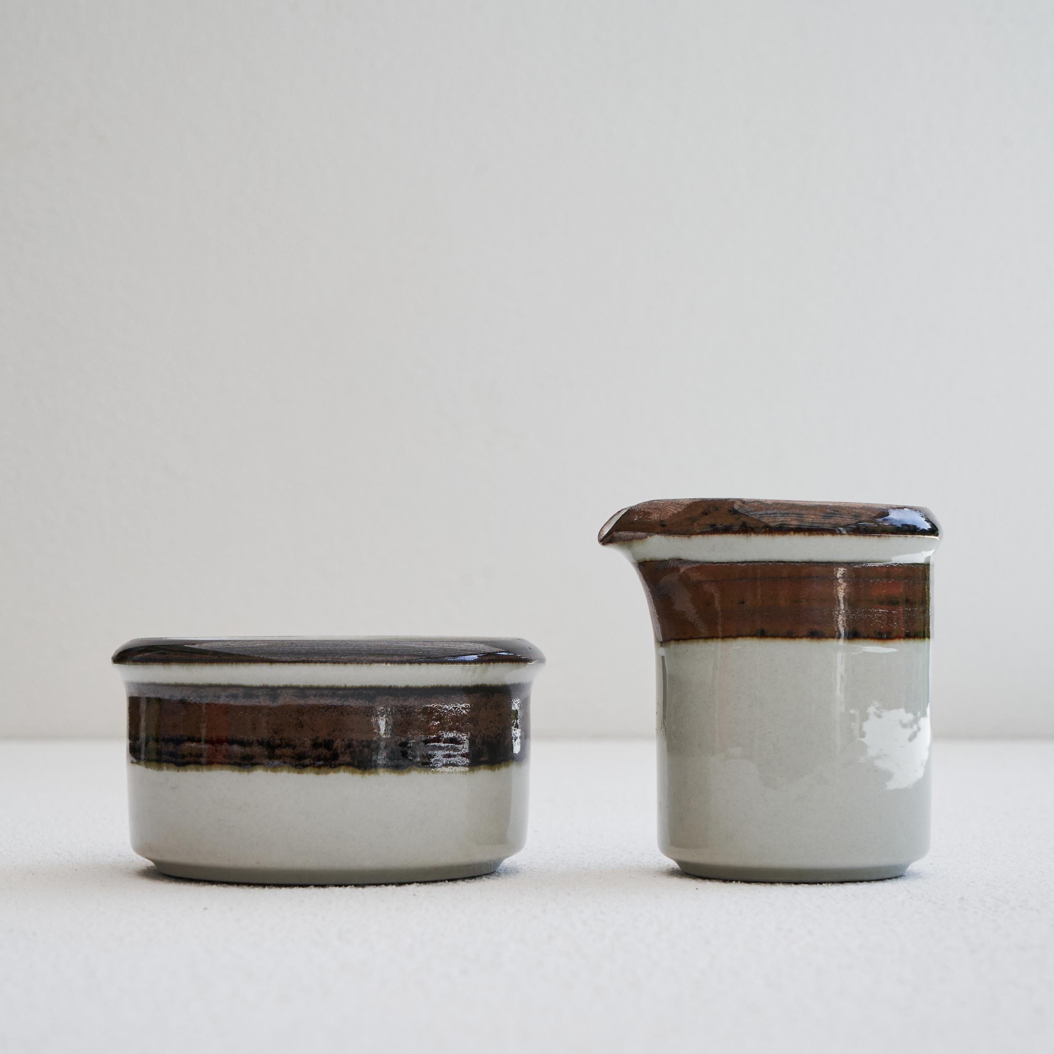 Anja Jaatinen-Winqvist 'Karelia' Milk & Sugar Set for Arabia, Finland, 1970s.

This is a wonderful milk and sugar set designed by Anja Jaatinen-Winqvist and made by Arabia Finland in the 1970s or 1980s. Great simple design and elegant glazing.